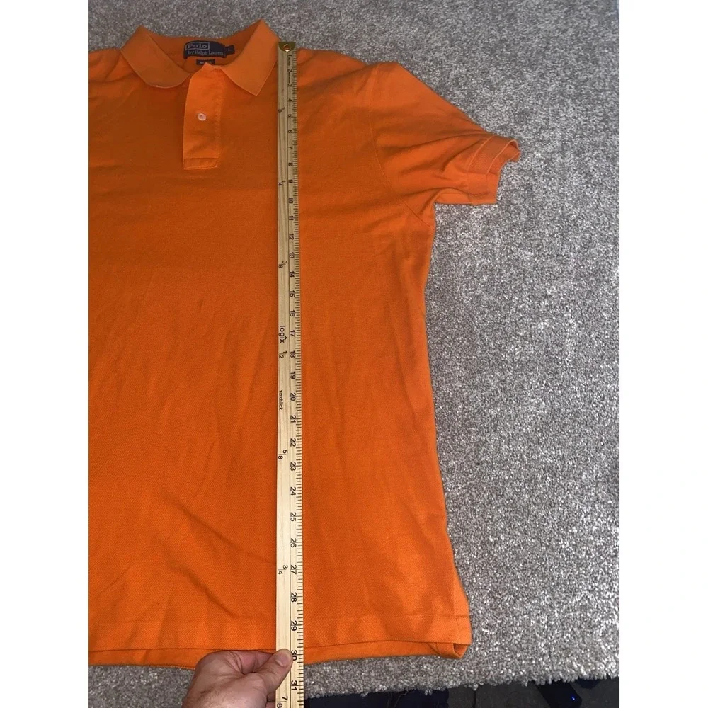 Polo Ralph Lauren Orange‎ Polo Shirt Mens Large Blue Pony Cotton Preppy Work